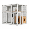 Enclos pour chat 180 x 90 x 180 cm en métal blanc avec abri en bois à deux niveaux