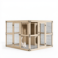 Enclos pour chat 180 x 90 x 110 cm en bois beige avec grillage noir style industriel