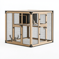 Enclos pour chats 180 x 90 x 180 cm en bois naturel et métal noir à plusieurs niveaux