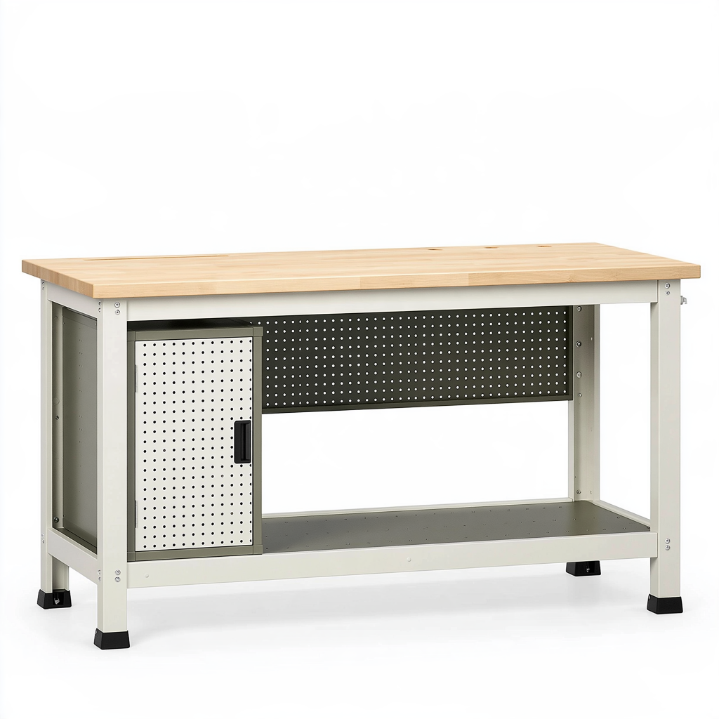 Établi 120 x 60 x 85 cm acier bois naturel gris avec rangement pour atelier
