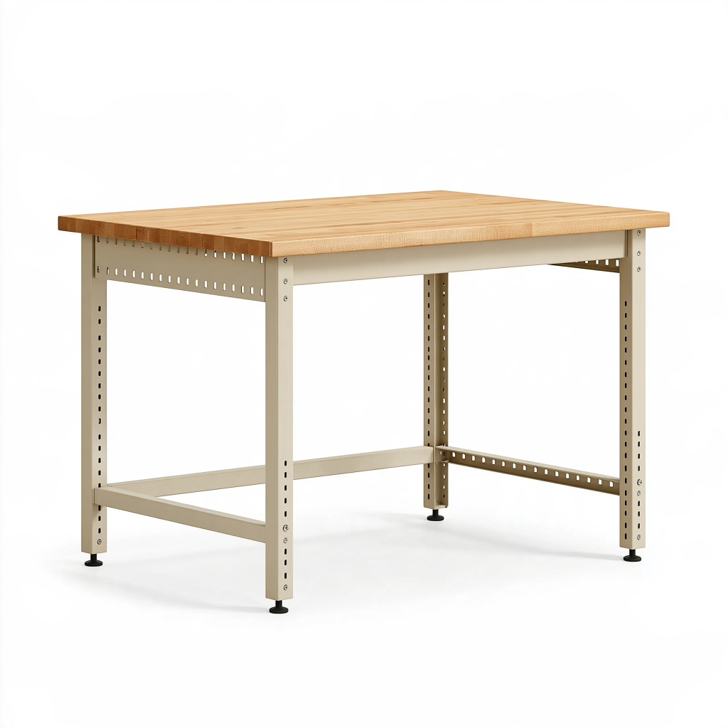 Établi 120 x 60 x 90 cm en bois et acier beige réglable