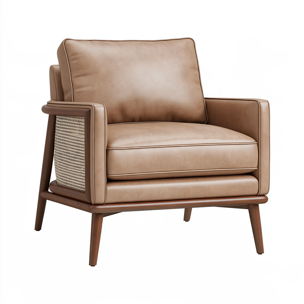 Fauteuil 82 x 78 x 84 cm marron en bois aspect cuir et cannage style rétro