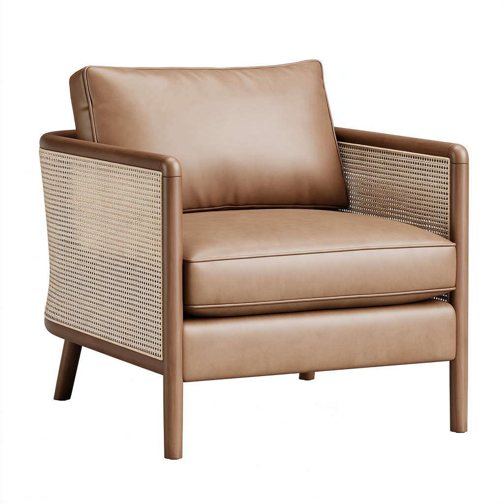 Fauteuil 78 x 82 x 84 cm en bois brun et cannage naturel style contemporain