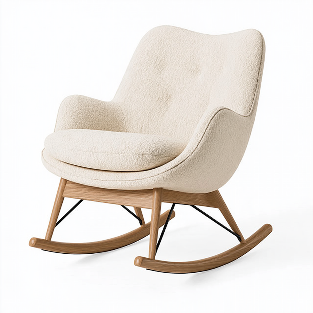 Fauteuil à bascule 95 x 70 x 100 cm tissu bouclette écru bois style scandinave
