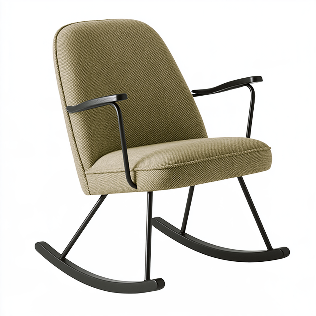 Fauteuil à bascule 70 x 88 x 98 cm en tissu kaki et métal noir avec accoudoirs
