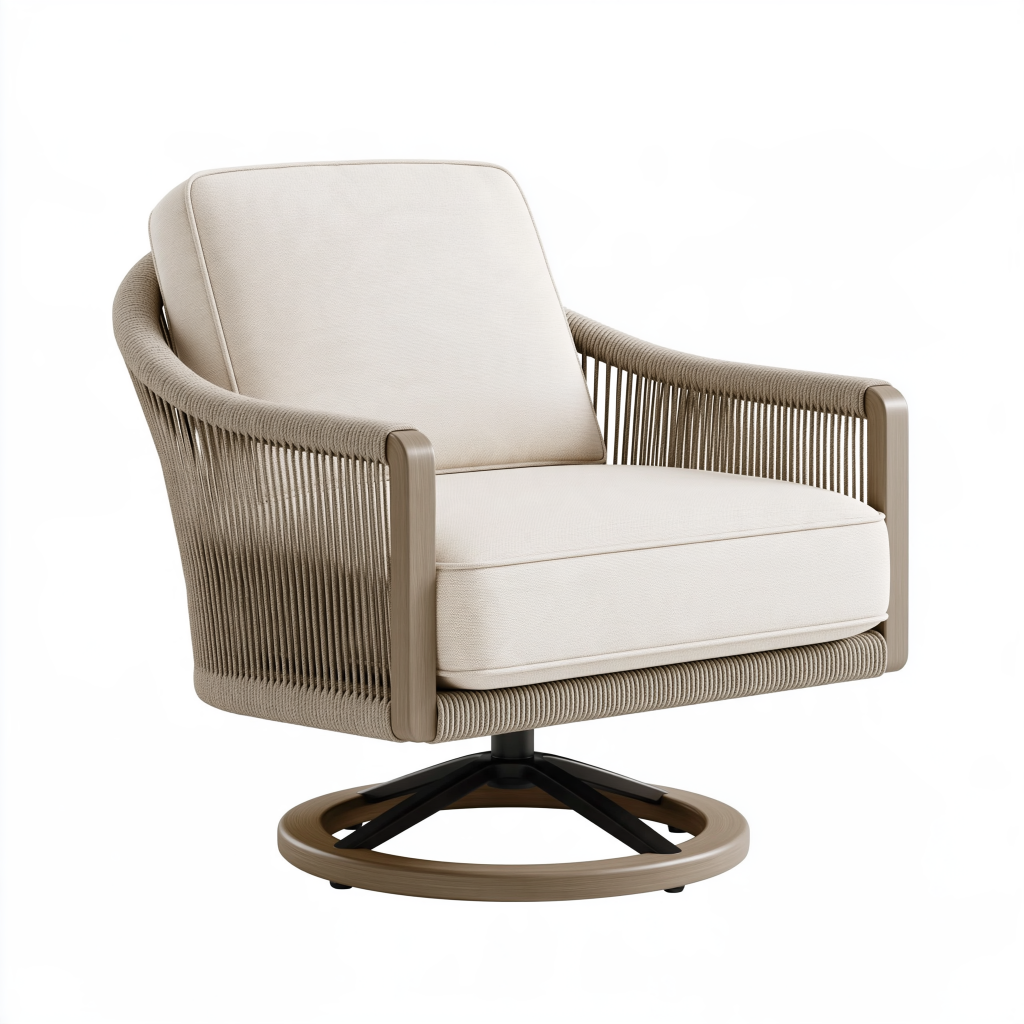 Fauteuil de jardin pivotant 82 x 85 x 88 cm en cordage synthétique beige style contemporain