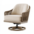 Fauteuil pivotant 82 x 82 x 90 cm en textile beige et cordage brun style contemporain