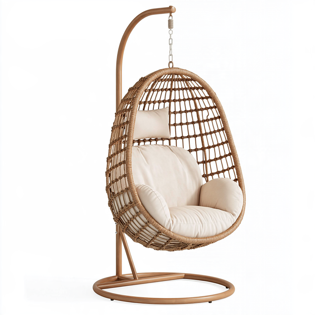Fauteuil suspendu 105 x 105 x 195 cm en rotin brun avec support style bohème