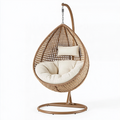 Fauteuil suspendu 105 x 105 x 195 cm en fibre tressée naturel et métal avec assise rembourrée style bohème