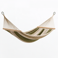 Hamac 300 x 150 cm en coton vert et beige avec barres en bois pour jardin