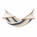 Hamac 300 x 100 cm en tissu rayé beige bleu avec barres en bois pour jardin