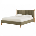 Lit 160 x 200 cm en bois et tissu kaki - tête de lit capitonnée style classique