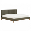Lit 160 x 200 cm en tissu vert olive avec pieds en bois - style contemporain capitonné