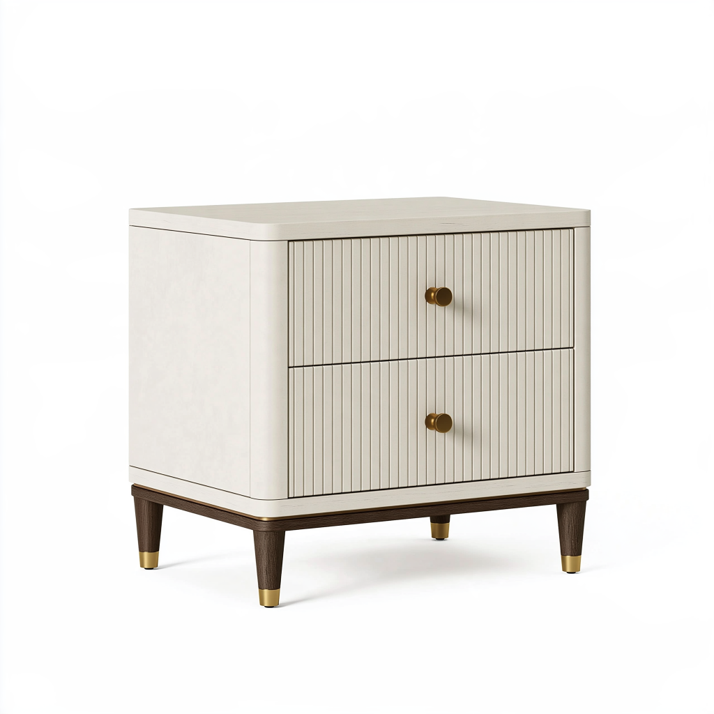 Table de chevet 60 x 45 x 65 cm en bois crème avec 2 tiroirs style contemporain