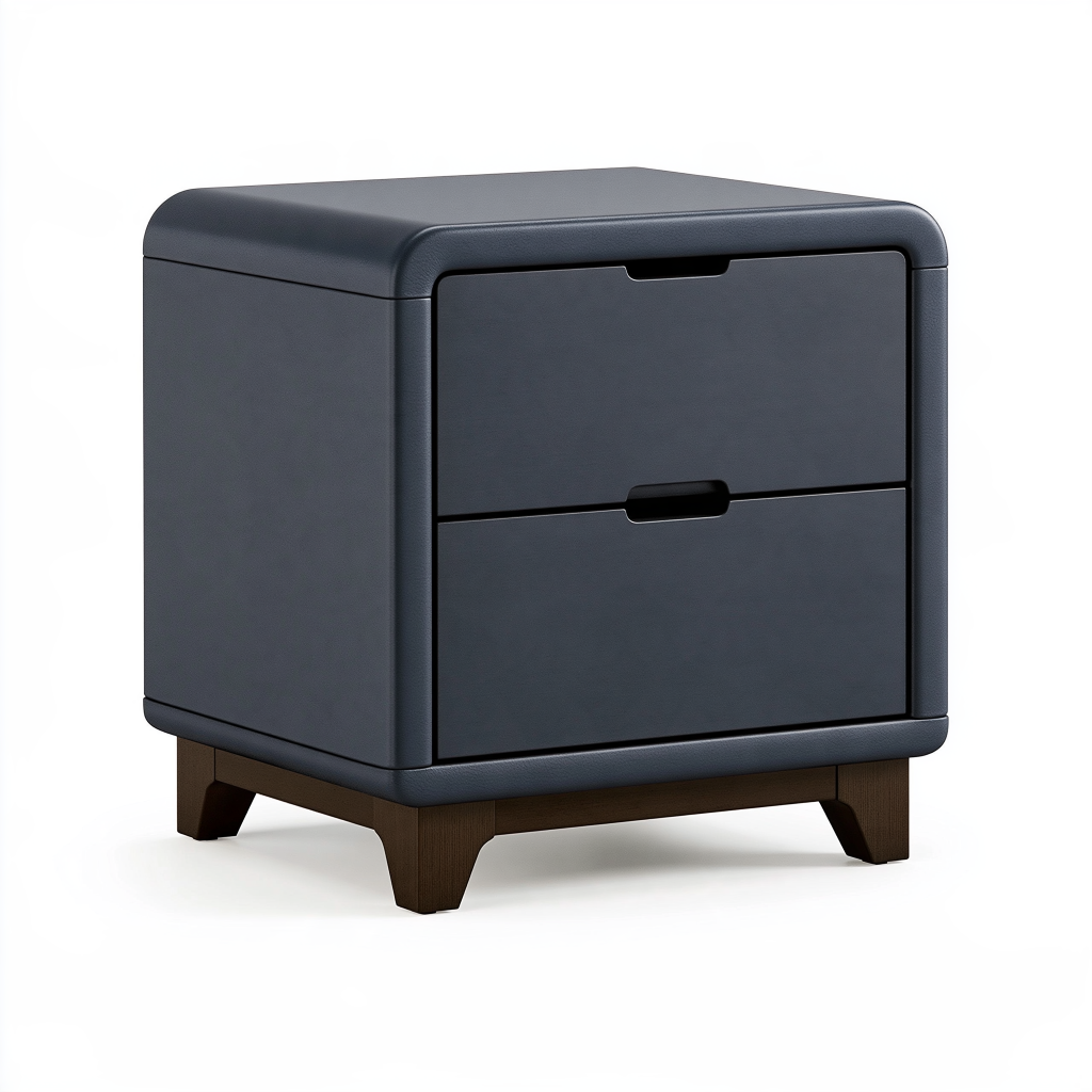 Table de chevet 50 x 40 x 55 cm bleu foncé en similicuir avec 2 tiroirs style moderne