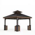 Tonnelle de jardin 300 x 300 x 300 cm en métal noir aspect bois à toit double pour terrasse